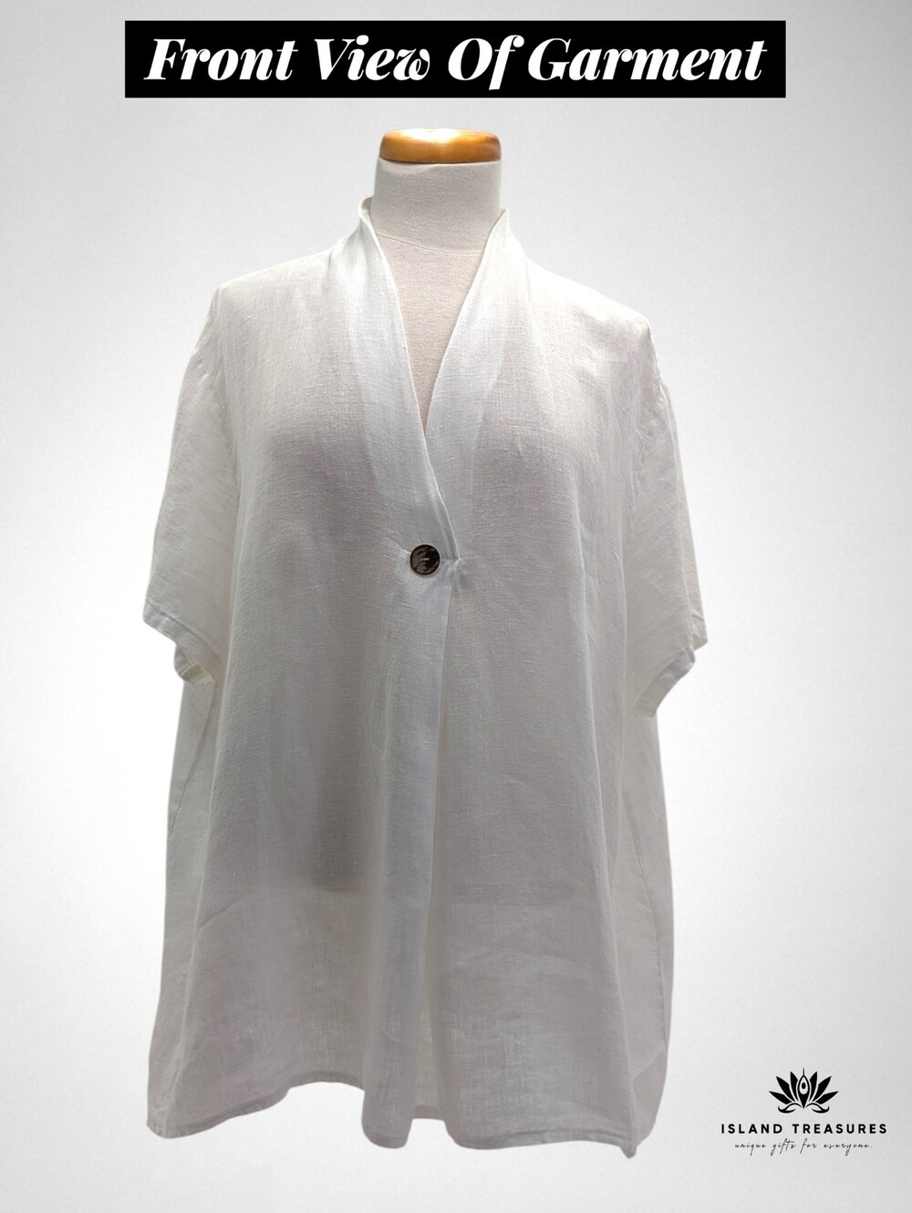 Tempo Paris Size M White 100% Italian Linen One Button Kimono Tunic Blouse Top - Picture 2 of 14